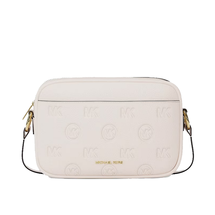 Michael Kors Women's Jet Set Travel Large Logo Debossed Camera Crossbody Bag Light Cream/Gold