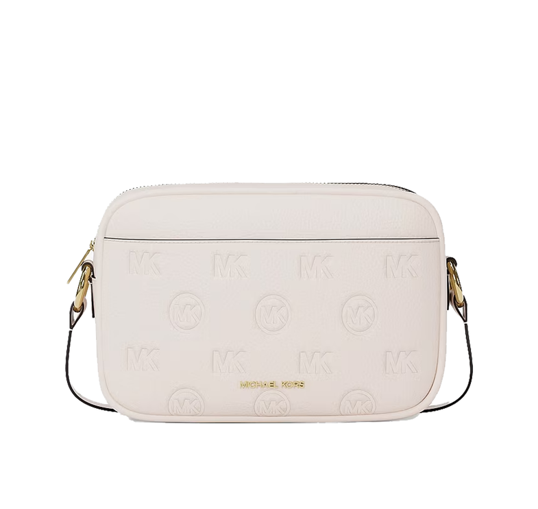 Michael Kors Women's Jet Set Travel Large Logo Debossed Camera Crossbody Bag Light Cream/Gold