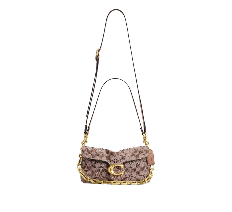 Coach Women's Tabby Shoulder Bag 26 In Crystal Signature Jacquard Brass/Mushroom