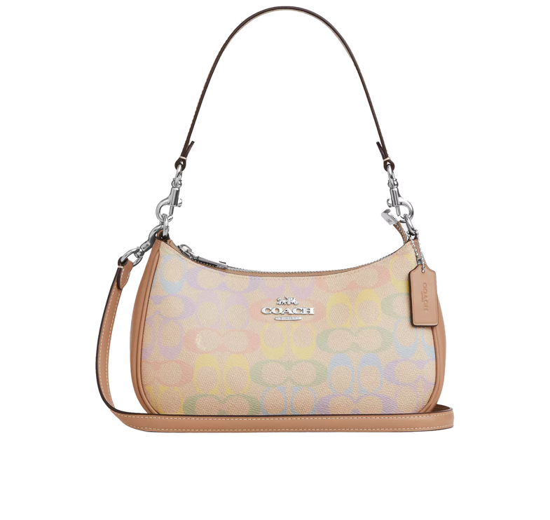 Coach Women's Teri Shoulder Bag In Rainbow Signature Canvas Silver/Sand Multi