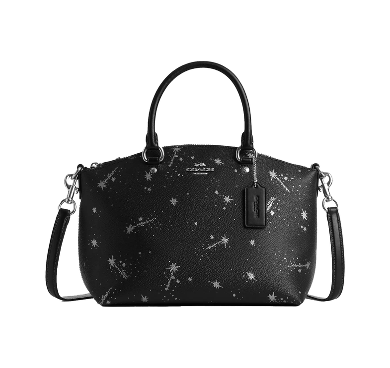Coach Women's Sadie Satchel Bag With Star Print Black/Silver