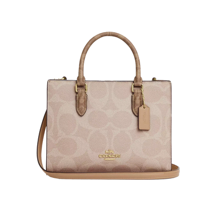 Coach Women's Maggie Small Tote Bag In Blocked Signature Canvas Gold/Sand/Tan