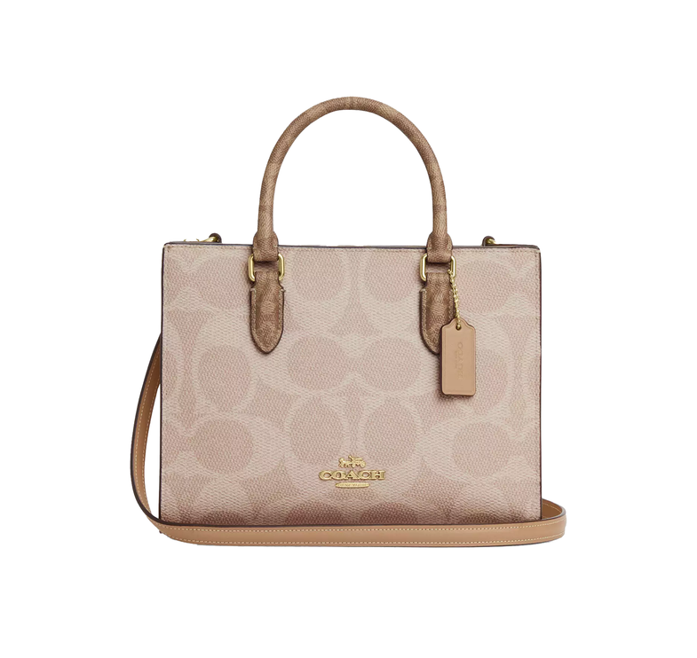 Coach Women's Maggie Small Tote Bag In Blocked Signature Canvas Gold/Sand/Tan