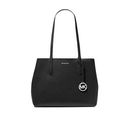 Michael Kors Women's Avalon Medium Pebbled Leather Tote Bag Black/Silver