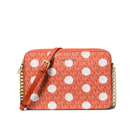 Michael Kors Women's Jet Set Large Polka Dot Signature Logo Crossbody Bag Red Clay