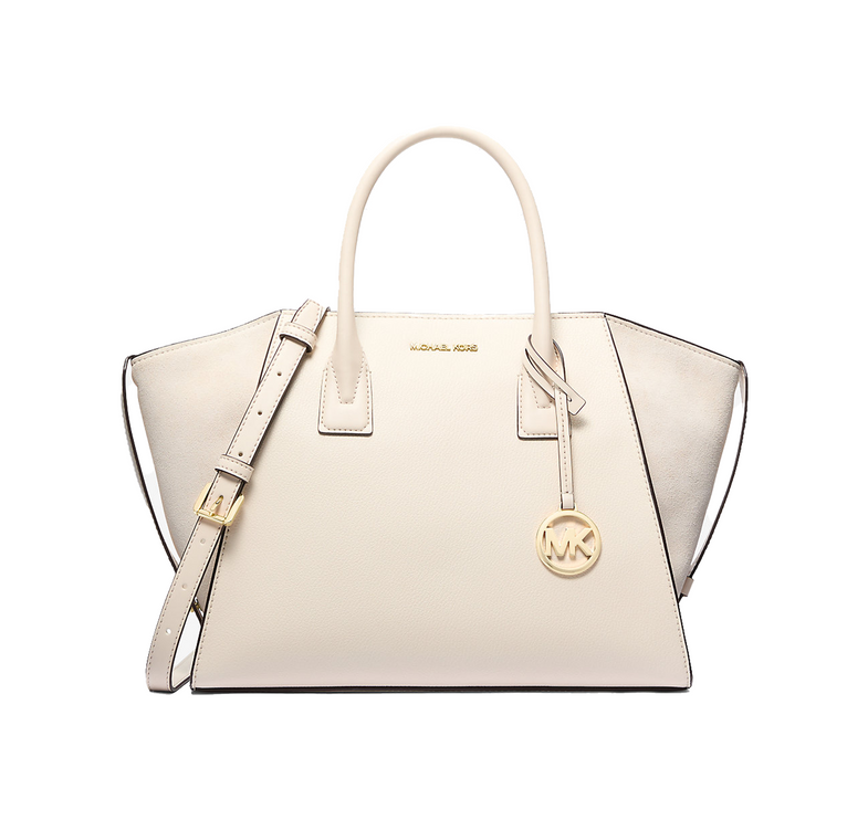 Michael Kors Women's Avril Large Leather and Suede Satchel Light Cream/Gold