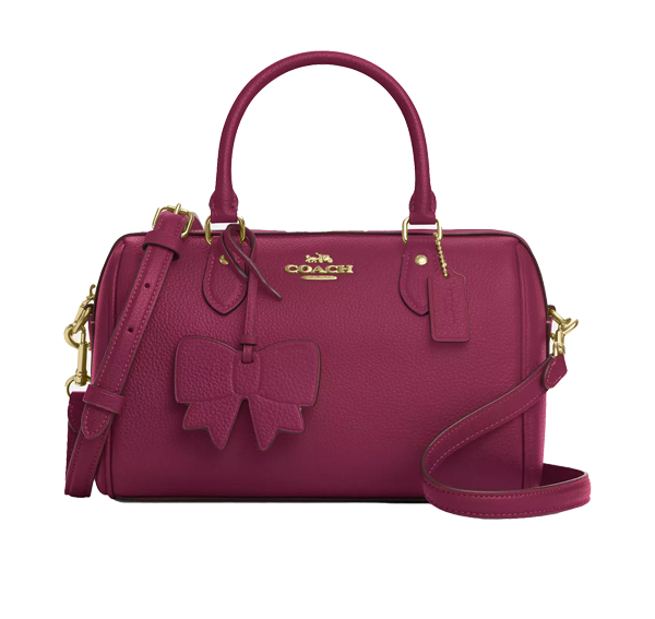 Coach Women's Rowan Satchel Bag With Bow Charm Gold/Pink