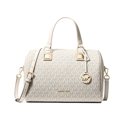 Michael Kors Women's Grayson Medium Signature Logo Duffel Bag Light Cream Multi/Gold