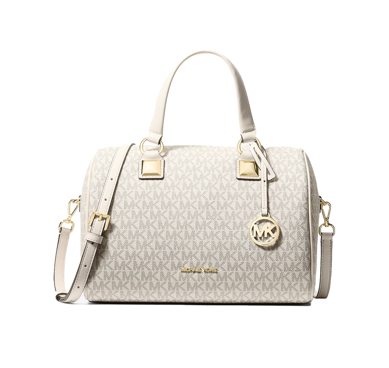 Michael Kors Women's Grayson Medium Signature Logo Duffel Bag Light Cream Multi/Gold