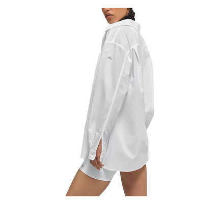 alo Women's Cotton Real Deal Button Up Long Sleeve White