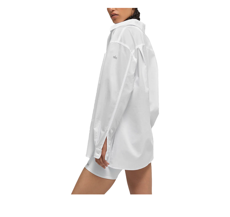 alo Women's Cotton Real Deal Button Up Long Sleeve White