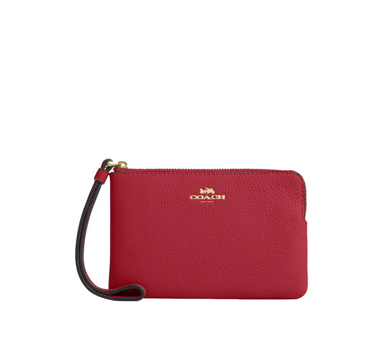 Coach Women's Corner Zip Wristlet Gold/True Red