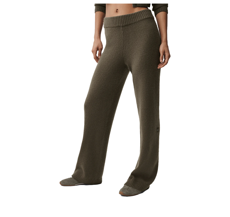 alo Women's Wool Cashmere High-Waist New Class Wide Leg Pant Olive Tree