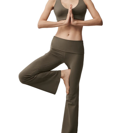 alo Women's ALO Softsculpt 7/8 Foldover Flare Legging Olive Tree