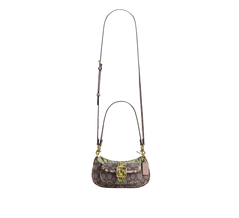 Coach Women's Ashton Mini Shoulder Bag In Signature Jacquard Snake Embossed Leather/Gold/Oak Multi