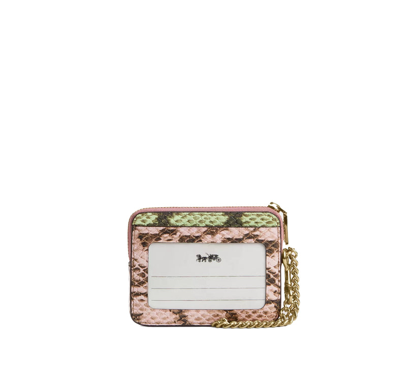 Coach Women's Zip Card Case In Signature Jacquard Gold/Oak Multi