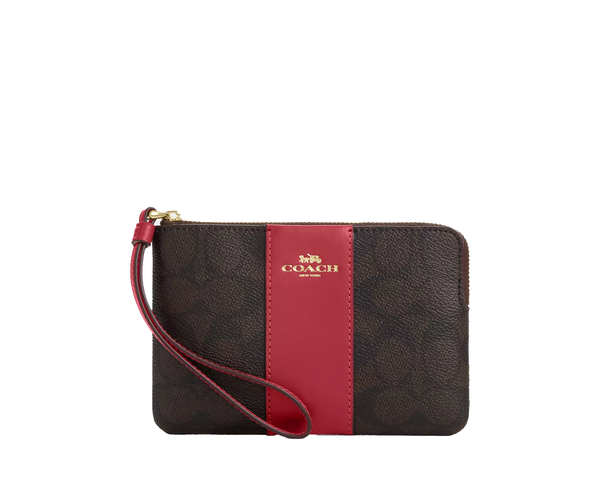 Coach Women's Corner Zip Wristlet In Signature Canvas With Stripe