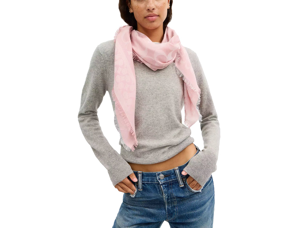 Coach Women's Signature Oversized Square Scarf Dusty Pink