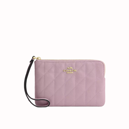 Coach Women's Corner Zip Wristlet With Quilting Gold/Carnation
