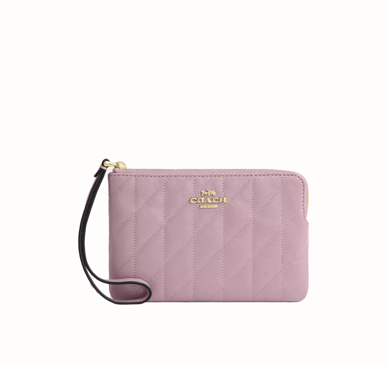 Coach Women's Corner Zip Wristlet With Quilting Gold/Carnation