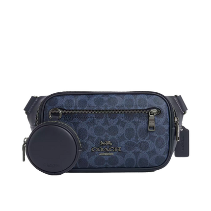 Coach Unisex Elias Belt Bag In Signature Canvas Gunmetal/Denim/Midnight Navy