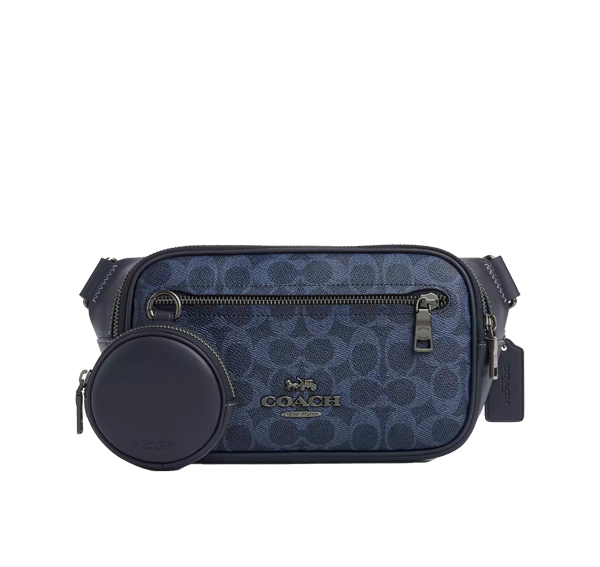 Coach Unisex Elias Belt Bag In Signature Canvas Gunmetal/Denim/Midnight Navy