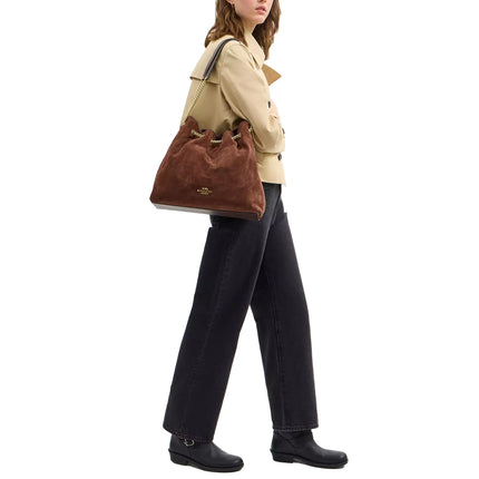 Coach Women's Evelyn Large Shoulder Bag With Quilting Suede/Gold