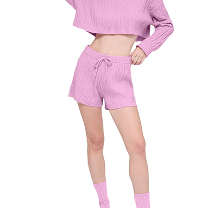 alo Women's Cable Knit Cropped Winter Bliss Turtleneck Long Sleeve Candy Heart Pink