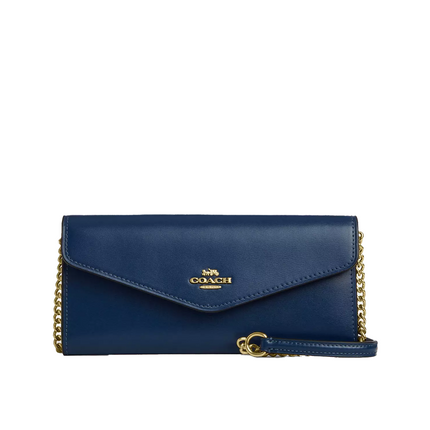 Coach Women's Klare Wallet With Chain Gold/Deep Blue