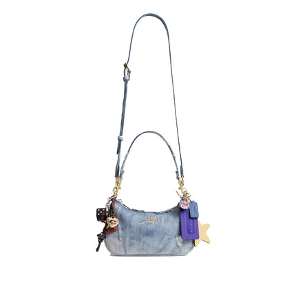 Coach Women's Teri Shoulder Bag In Loved Denim With Charms Gold/Light Indigo