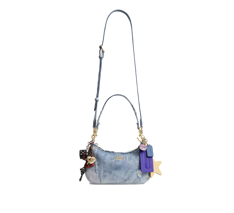 Coach Women's Teri Shoulder Bag In Loved Denim With Charms Gold/Light Indigo