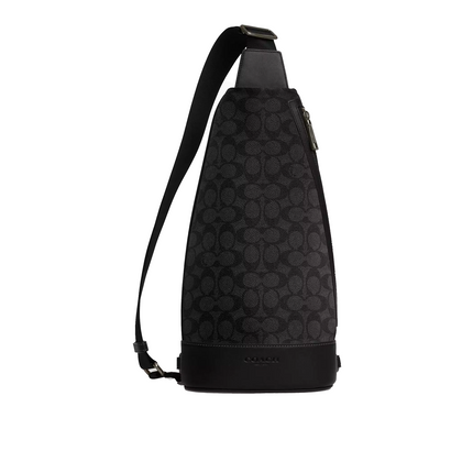 Coach Unisex Dominic Sling Pack In Signature Canvas Gunmetal/Charcoal/Black