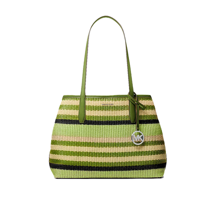 Michael Kors Women's Avalon Medium Striped Woven Tote Bag Lime