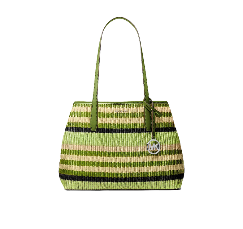 Michael Kors Women's Avalon Medium Striped Woven Tote Bag Lime