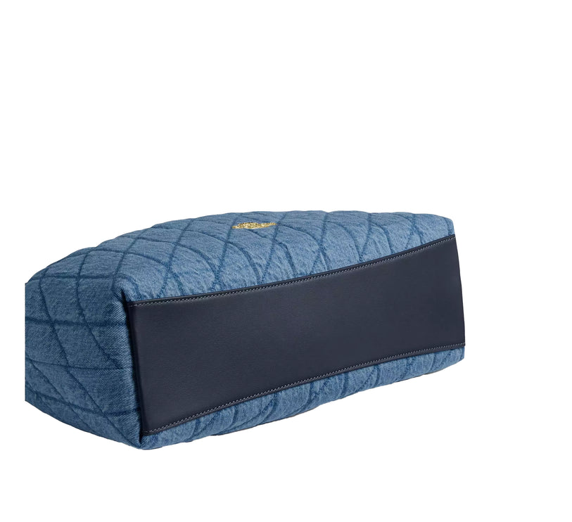 Coach Women's Evelyn Large Shoulder Bag In Regenerative Cotton With Quilting Gold/Indigo