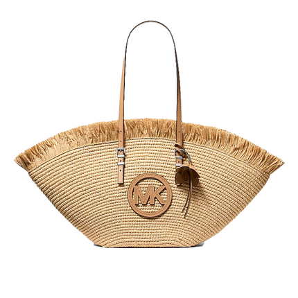 Michael Kors Women's Isa Large Hand-Crocheted Fan Tote Bag Natural/Peanut