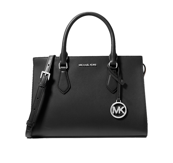 Michael Kors Women's Sheila Medium Faux Saffiano Leather Satchel Black Silver