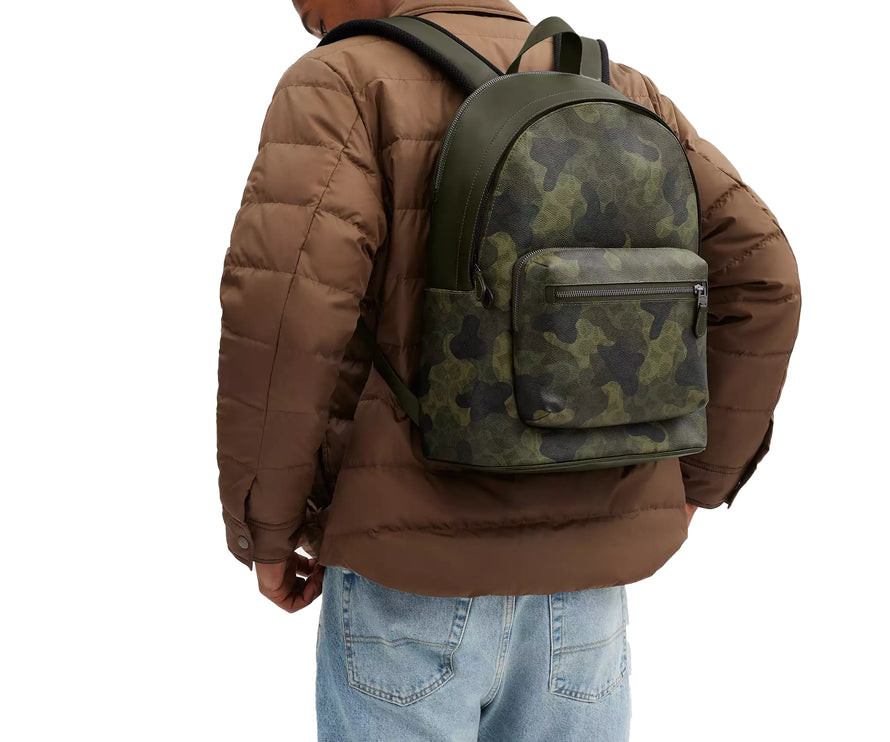 Coach Unisex West Backpack In Signature Camo Print Qb/Dark Shamrock Multi