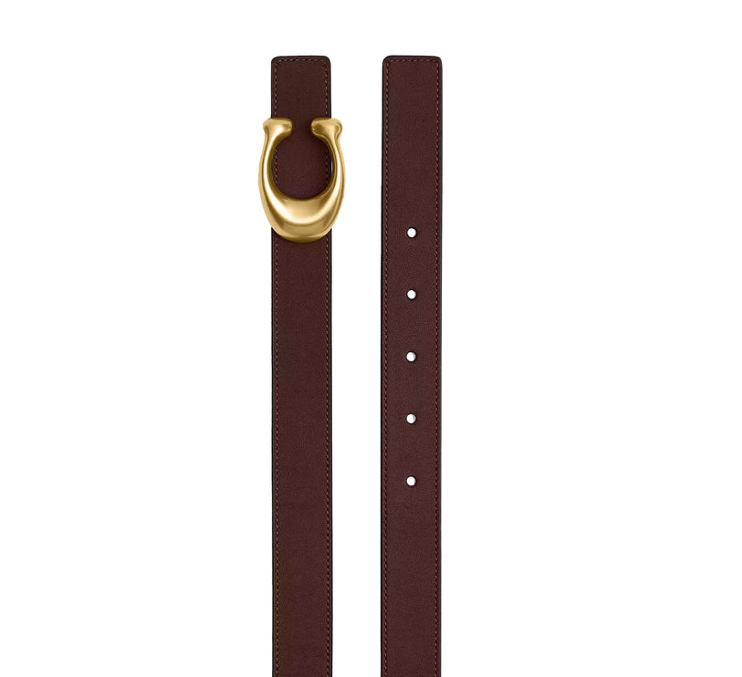 Coach Women's Sculpted C Buckle Reversible Belt, 25 Mm Brass/Maple Black
