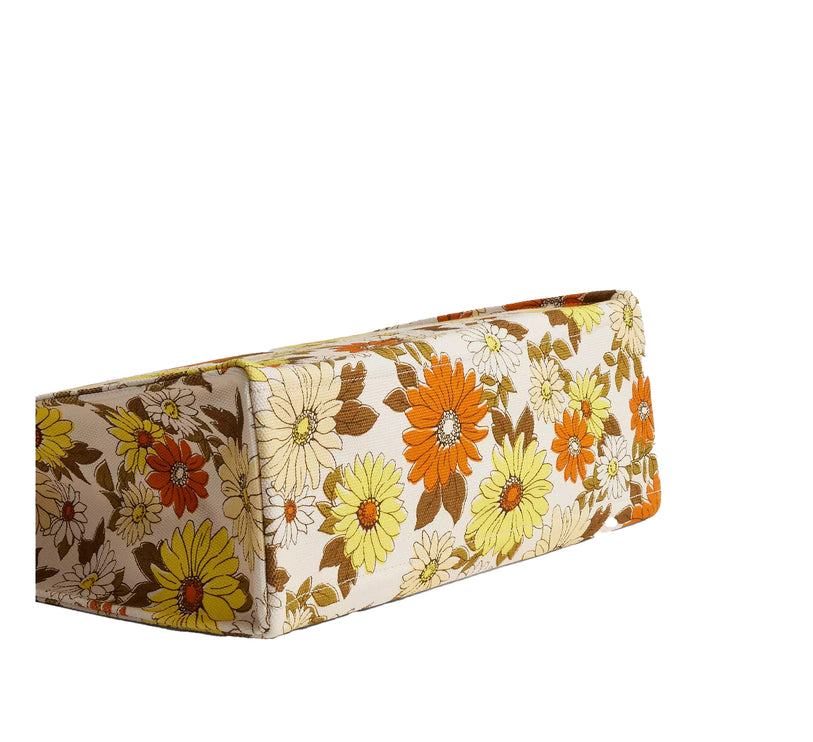 Coach Women's Canvas Tote Bag With Floral Print Gold/Vanilla Sunflower