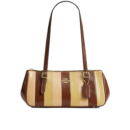 Coach Women's Asher Shoulder Bag With Striped Patchwork Gold/Redwood Multi