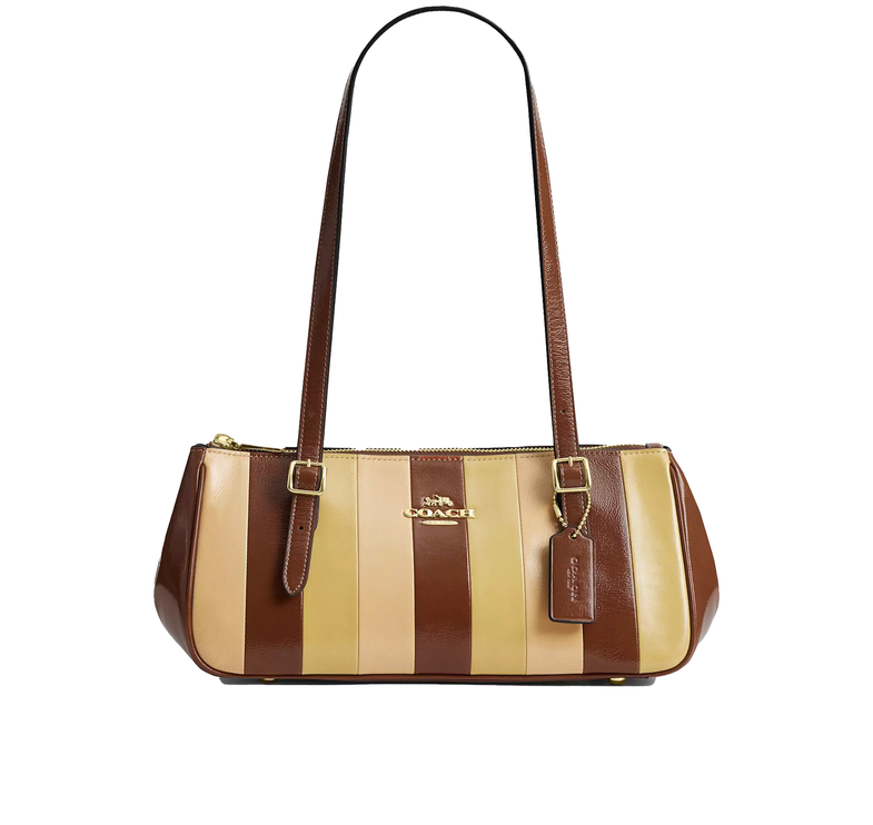 Coach Women's Asher Shoulder Bag With Striped Patchwork Gold/Redwood Multi