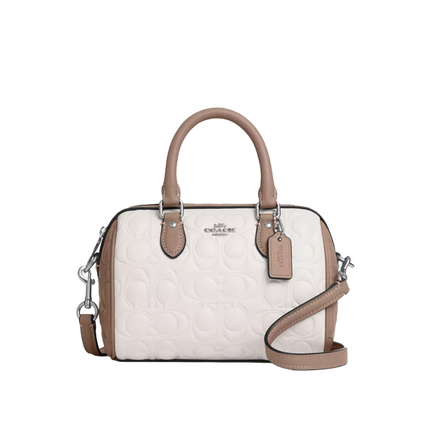 Coach Women's Mini Rowan Crossbody Bag In Blocked Signature Leather Silver/Chalk/Taupe