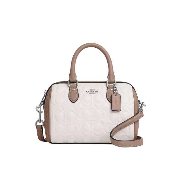 Coach Women's Mini Rowan Crossbody Bag In Blocked Signature Leather Silver/Chalk/Taupe