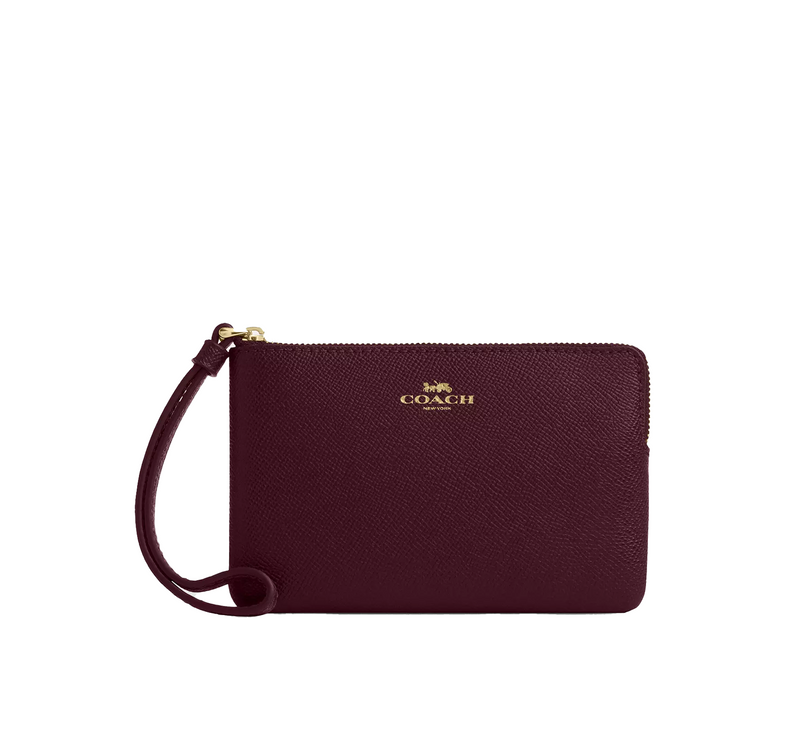 Coach Women's Corner Zip Wristlet Gold/Maroon