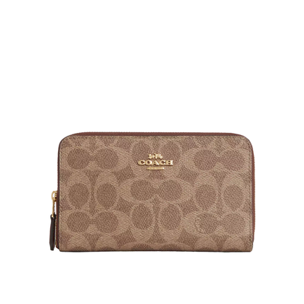 Coach Women's Medium Id Zip Wallet In Signature Canvas Gold/Tan/Brown