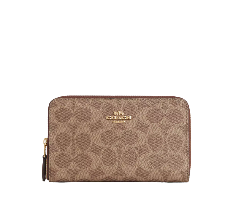 Coach Women's Medium Id Zip Wallet In Signature Canvas Gold/Tan/Brown