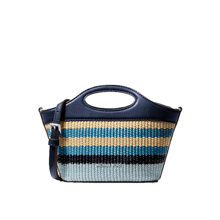 Michael Kors Women's Tatum Small Striped Woven Crossbody Bag Navy