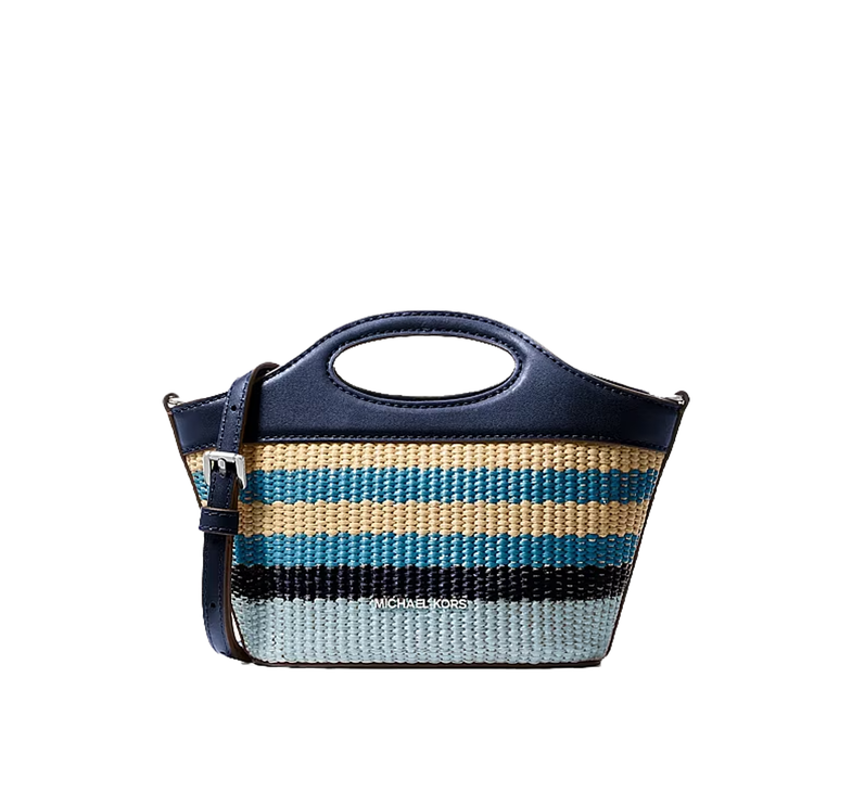 Michael Kors Women's Tatum Small Striped Woven Crossbody Bag Navy