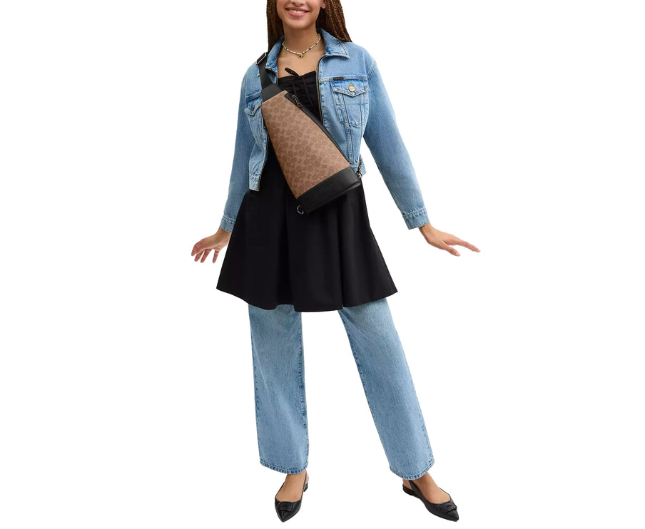 Coach Unisex Dominic Sling Pack In Signature Canvas Qb/Tan/Black